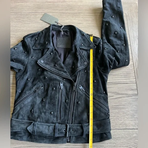All Saints x Balfern Star Studded Suede Biker Jacket sz US 4 NWT 559$ - Picture 7 of 14